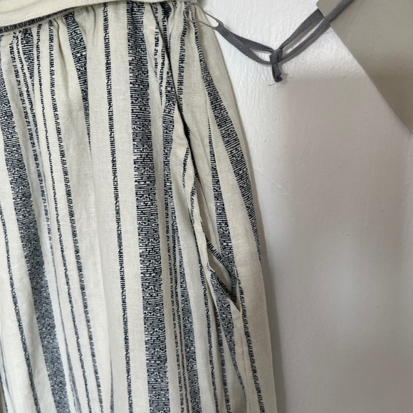 Womens Deane & White Skirt UK 16 A-Line Linen Stripe Cream Midi Length Pockets - Picture 4 of 11